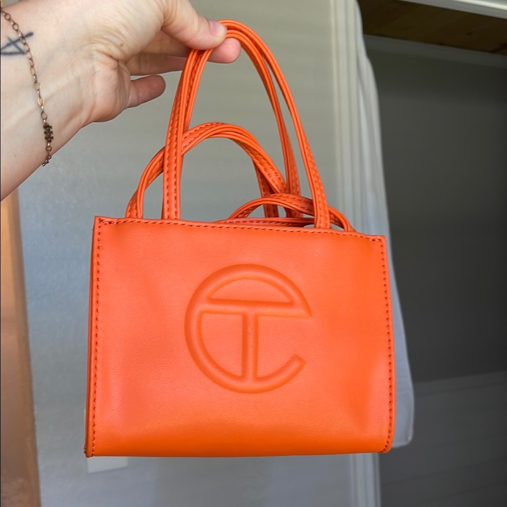 Telfar Orange Mini Bag Sleek Design Top Handles